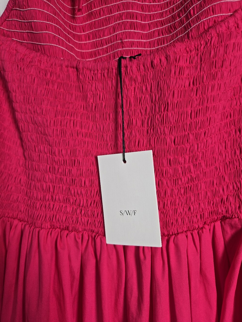 NEW S/W/F Diamond Tiered Maxi Dress Smocked Halter Size Small Pink Rosado - Picture 9 of 16